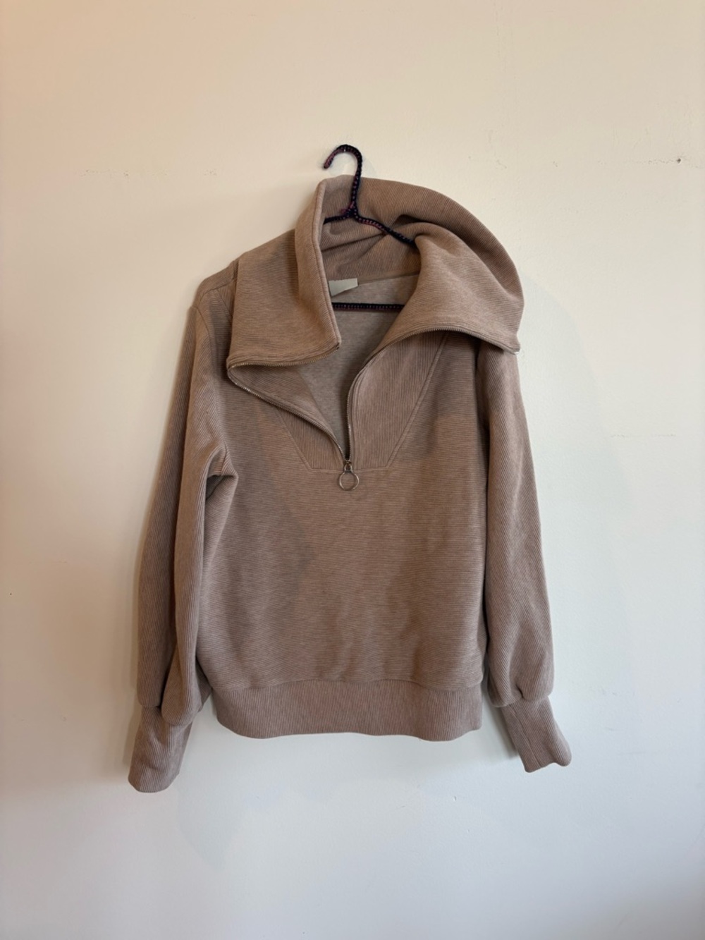 Varley Taupe O-Ring Half-Zip Funnel Sweatshirt